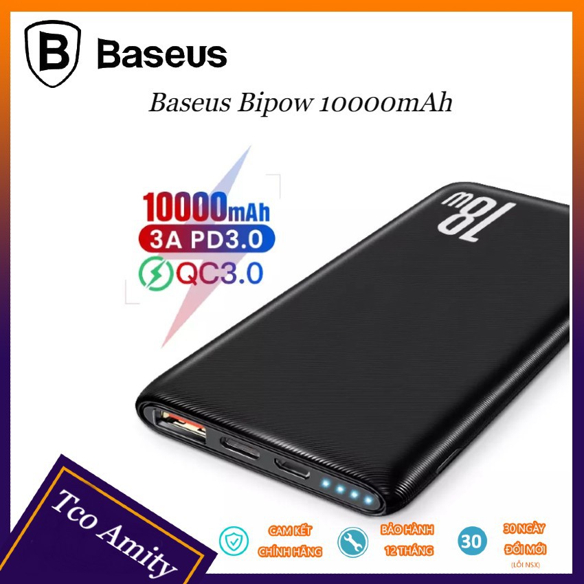 Pin Sạc Dự Phòng Baseus Bipow 10.000 mAh [ 1 ĐỔI 1] Sạc Nhanh QC 3.0 Và PD 3.0 18W