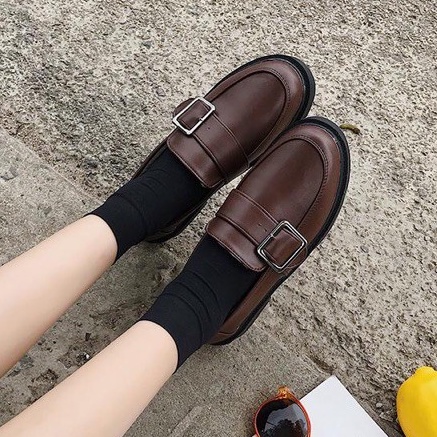 Giày ulzzang nữ da mềm KHUY VUÔNG phong cách hàn quốc (giày chất đẹp)