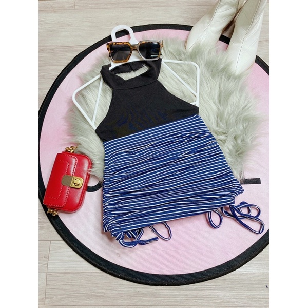 set áo yếm + chân váy kẻ rút dây cực xinh (7-23kg)