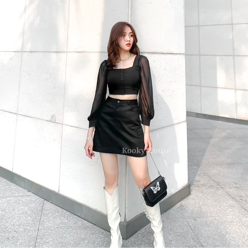 KOOKY HOUSE - ARMY SKIRT - Chân váy ngắn chữ A phối túi hộp cá tính | BigBuy360 - bigbuy360.vn