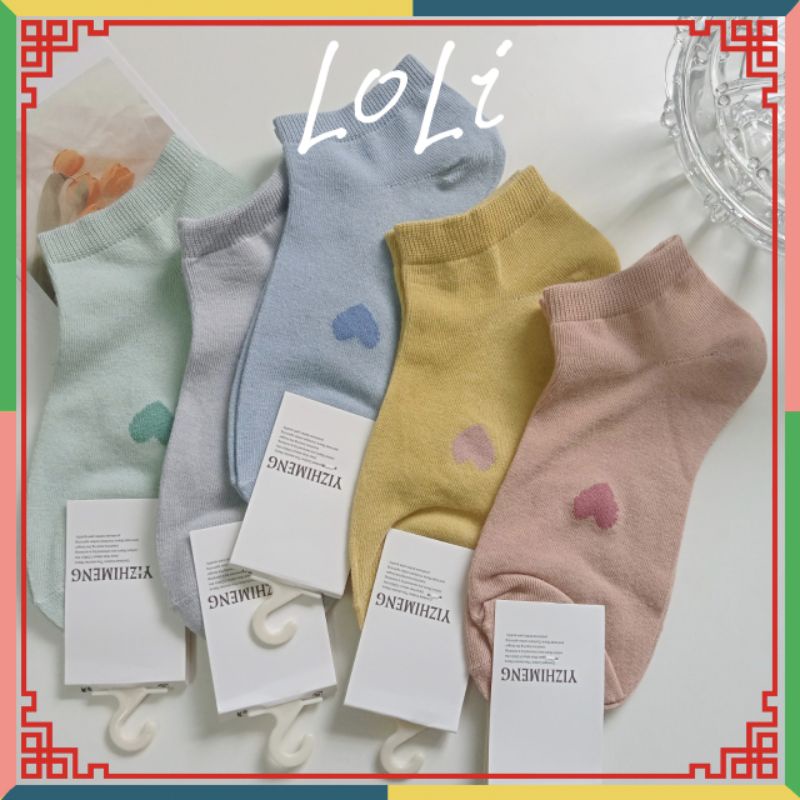 Tất Vớ Nữ Cổ Ngắn In Hình Trái Tim Xinh Xắn Cho Nữ (TN001)