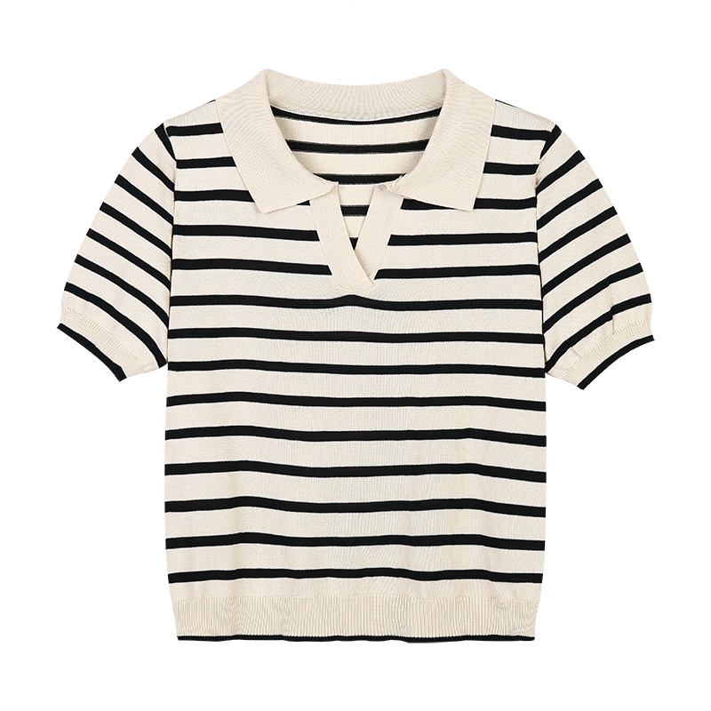 áo polo cổ mở kẻ to