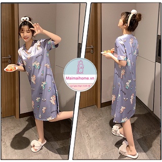 ĐẦM / VÁY NGỦ KỲ LÂN TÍM LỤA SATIN DỄ THƯƠNG [Maimaihome]