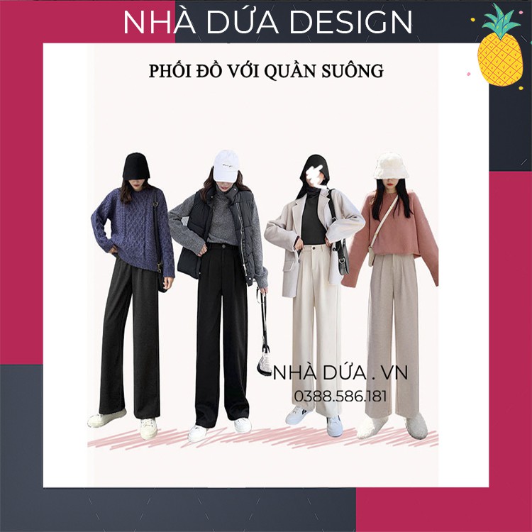 (hình thật+video) Quần suông cạp lưng cao khóa trước, Quần nữ ống rộng cullotes 1 cúc