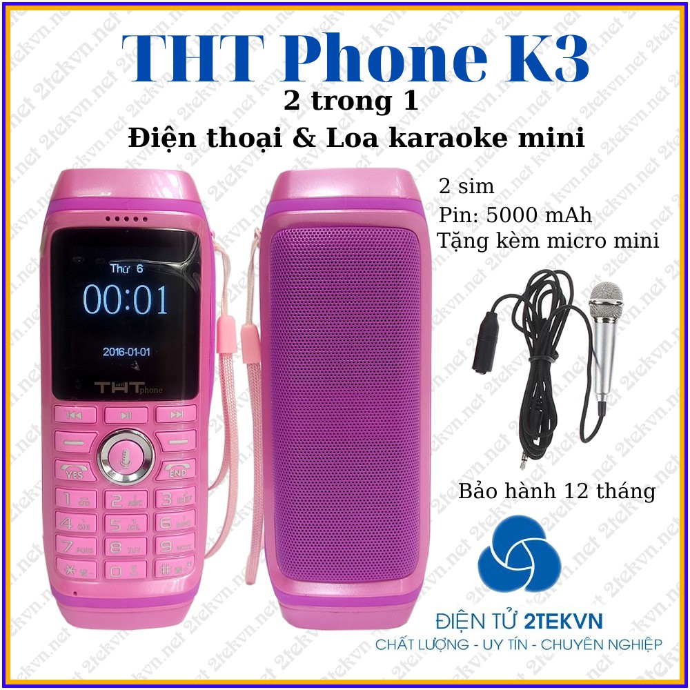 Điện thoại kiêm loa nghe nhạc THT Phone K3 - 2 Sim, Pin khủng