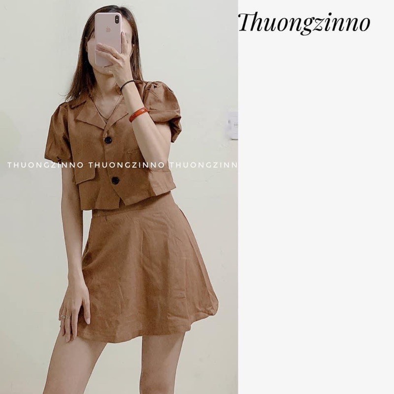 SET ĐŨI CROPTOP TAY BỒNG & CHÂN VÁY CHỮ A (ảnh thật/video) | BigBuy360 - bigbuy360.vn