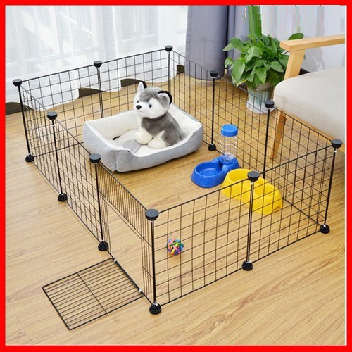 Doremiu- Bộ Chuồng quây chó mèo lưới lắp ghép có cửa chuồng cũi kèm chốt, dây rút