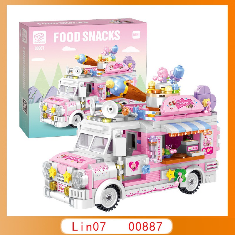 Lego Xếp Hình Xe Chở Kem 590 chi tiết Food Snack Xe Chở Trái Cây Nước Uống đồ chơi ghép hình bé