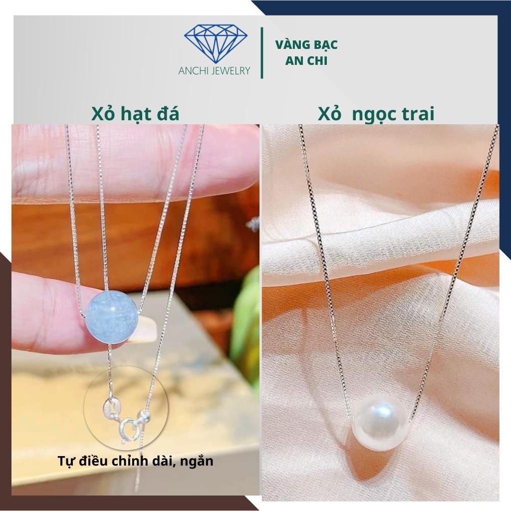 Dây chuyền bạc xuyên tâm xỏ hạt trai 8mm màu trắng ánh hồng, size 0,6mm và 1mm, Anchi jewelry