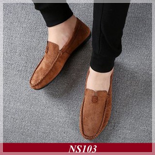 NS103 - Giày Lười Nam Hàn Quốc Màu Da Lộn Nâu Đỏ