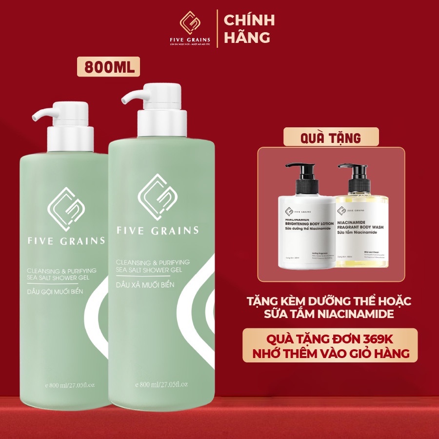 Combo dầu gội, dầu xả nước hoa muối biển Five Grains 800ml