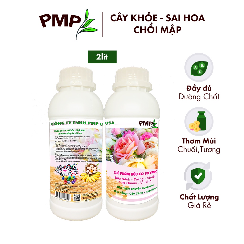 Combo 2 Chai Phân SOYMIC PMP Siêu Phân Bón Ủ Vi Sinh Từ Đậu Nành, Trứng, Chuối, Vi Lượng Cho Hoa Hồng, Rau Sạch