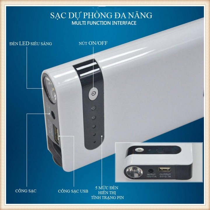 Thiết bị kích điện ô tô kiêm sạc dự phòng 20000mah cao cấp