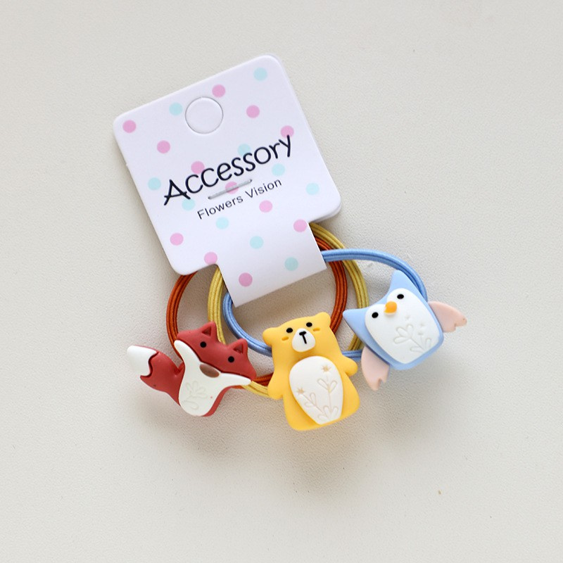 Set 3 dây buộc tóc co giãn kiểu dáng hoạt hình dễ thương cho bé gái