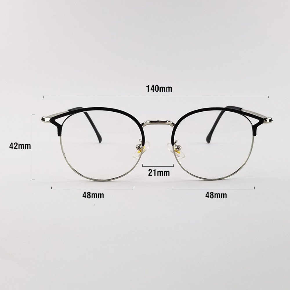 Gọng kính cận nữ mắt tròn kim loại thời trang 7K9029 màu đen, bạc, vàng. Tròng giả cận 0 độ chống tia UV, ánh sáng xanh