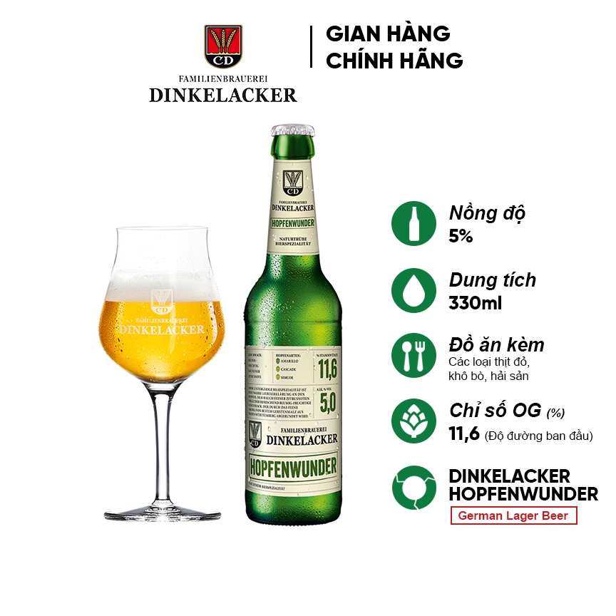 Bia Đức thượng hạng Lager - Familienbrauerei Dinkelacker Hopfenwunder (chai 330ml) - Nhập khẩu 100% châu Âu