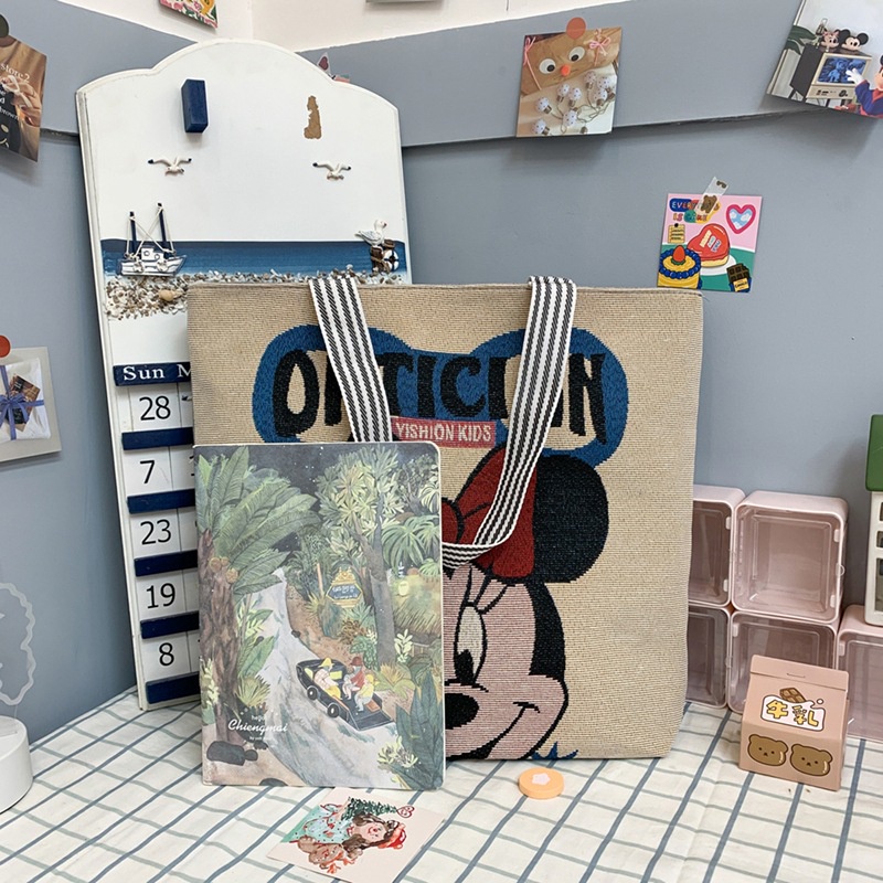 Bộ sưu tập Túi tote hình Mickey phong cách Hàn quốc, túi vải nữ đeo vai Túi tote túi vải canvas phong cách Hàn Quốc