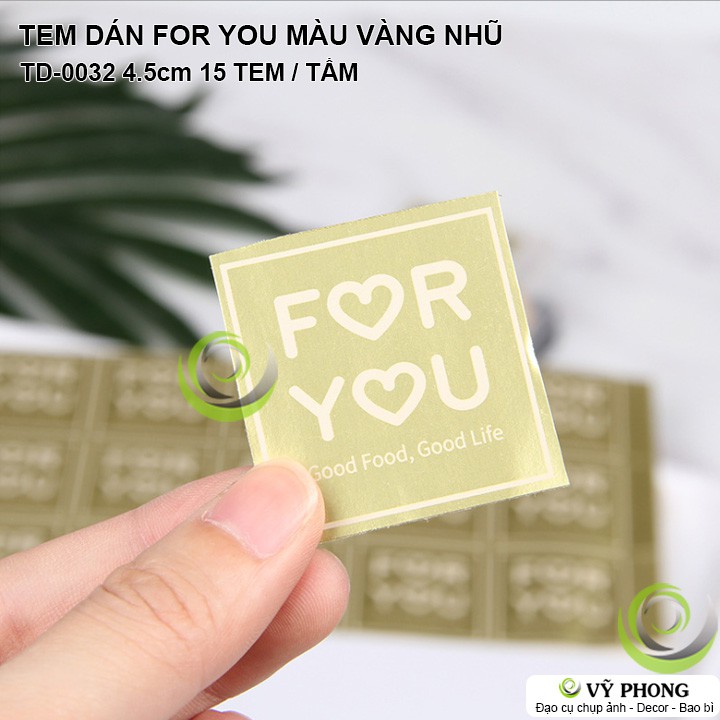 TEM DÁN STICKER CHỮ FOR YOU NHŨ VÀNG NHÃN DÁN TRANG TRÍ HỘP QUÀ BAO BÌ BÁNH KẸO TD-0032