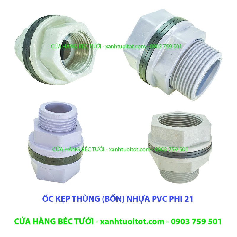 Bộ 4 ỐC ÉP THÙNG - BỒN BẰNG NHỰA PVC PHI 21