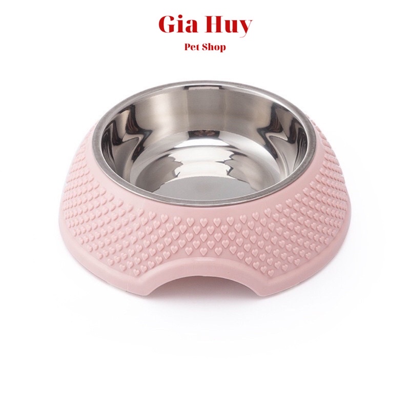Bát Ăn Cho Chó Mèo Kèm Bát Inox Vân Trái Tim