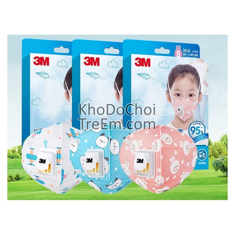 Khẩu trang trẻ em 3M 9561V KN95 lọc hơn 95% bụi siêu mịn PM2.5 có van thở 1 chiều, đệm mũi bé con trai gái