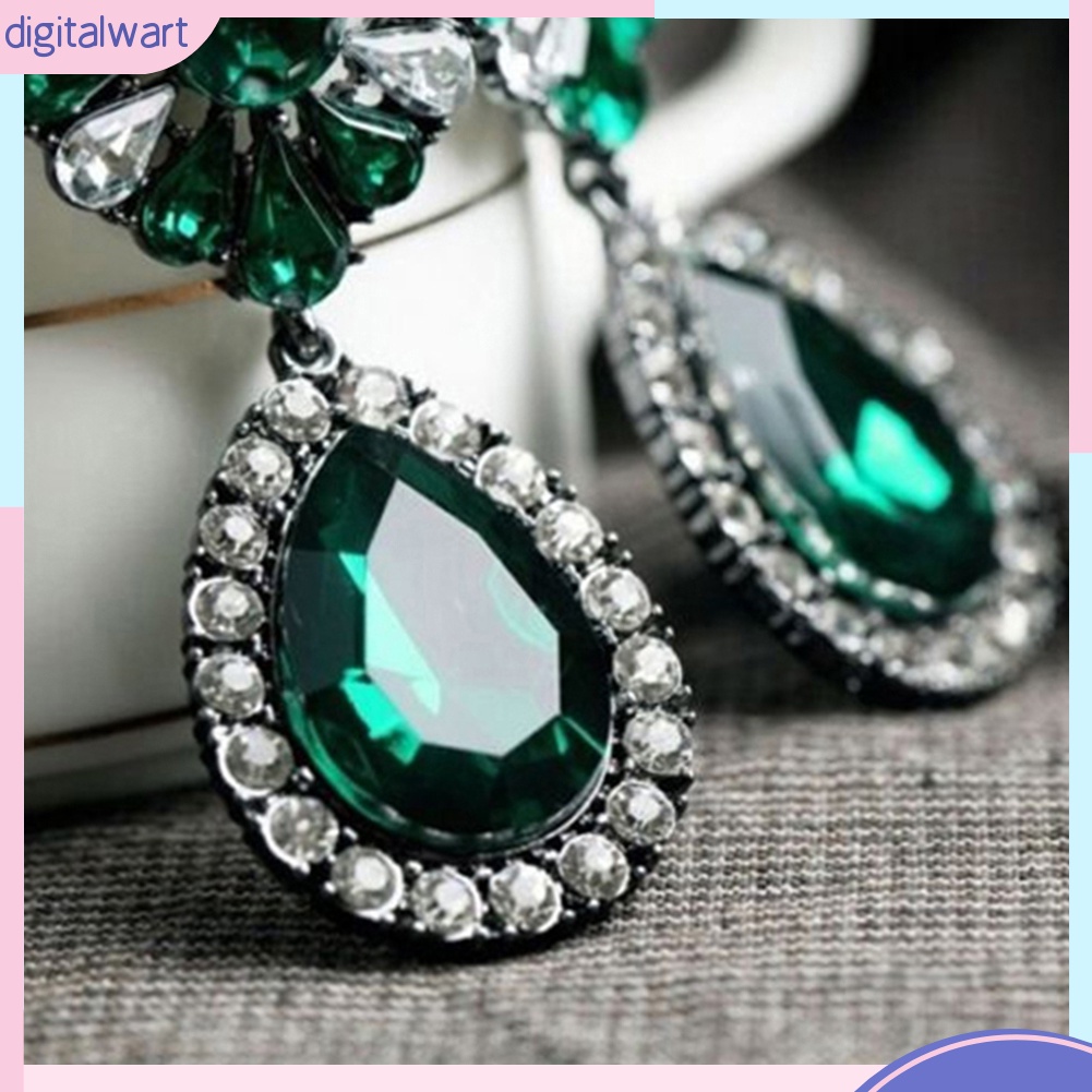 Hoa tai giọt nước đính đá màu xanh phong cách vintage