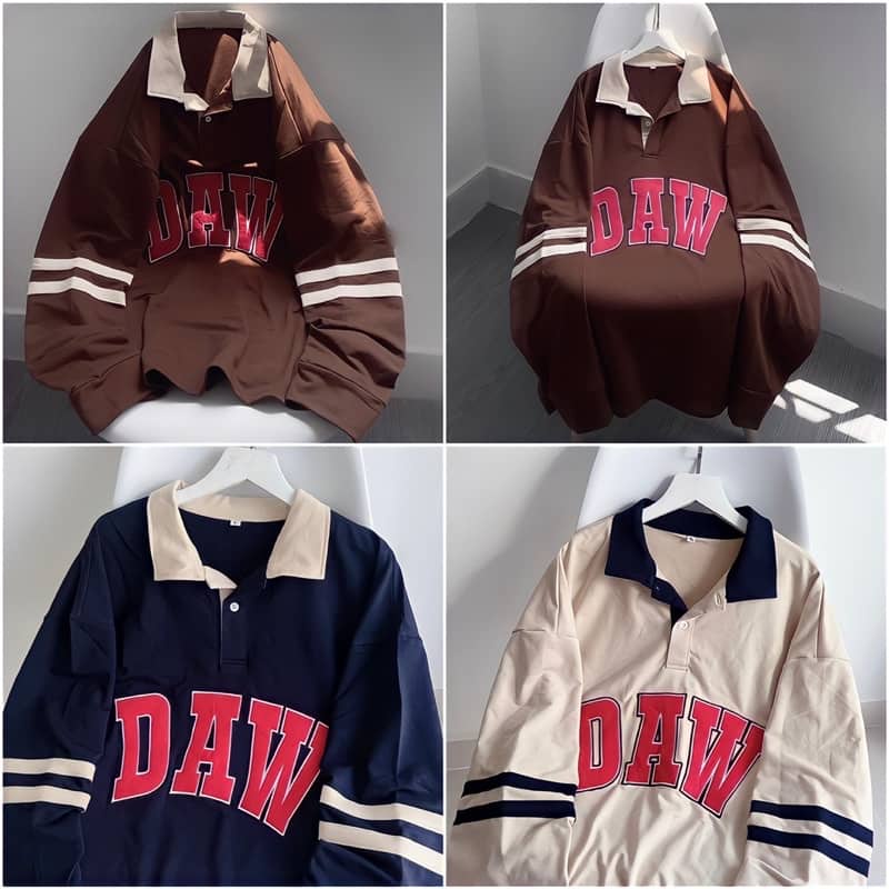 Sweater Polo DAW Vải da cá màu NÂU/TAN/XANH NAVY Form Rộng Ulzzang  Nam nữ unisex  Áo Sweater có cổ Jaystoree2