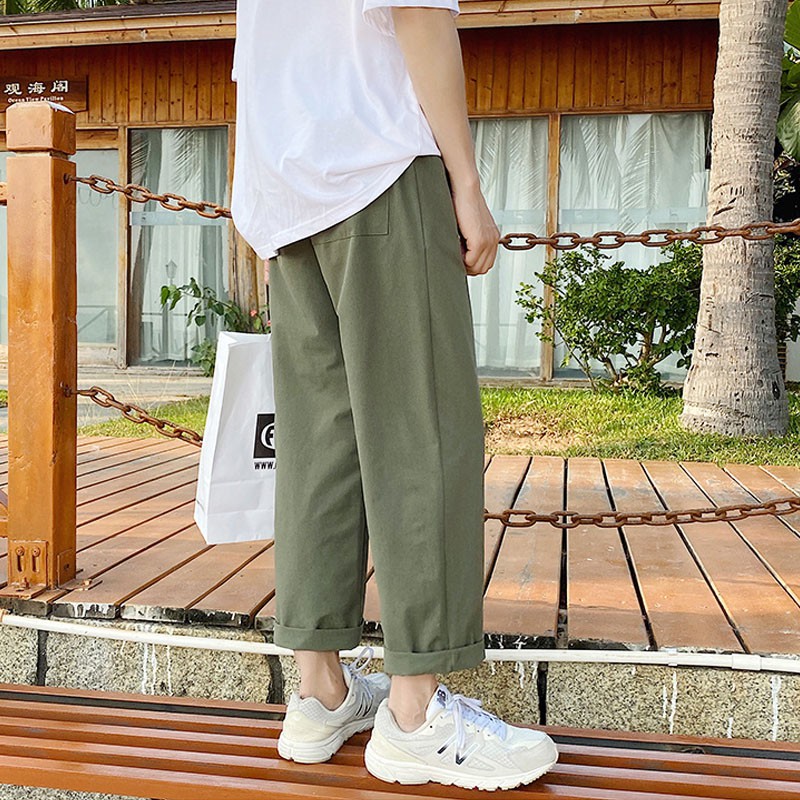 ✦AFFLIGA✦ Quần Kaki Baggy Ống Rộng Màu Trơn Thời Trang Hàn Quốc Cho Nam