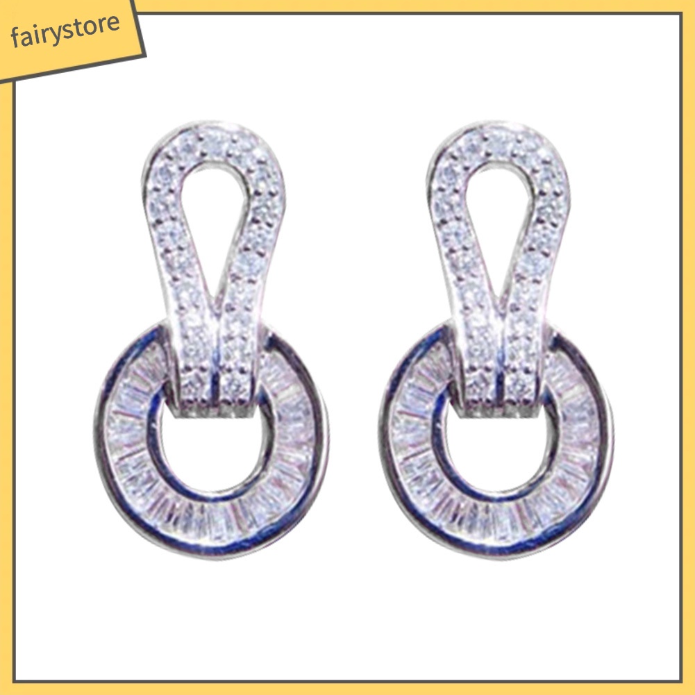 Khuyên Tai Tròn Đính Đá Zircon Sang Trọng Cho Nữ