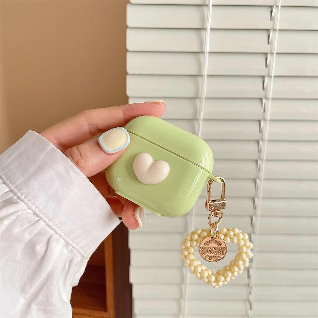 Vỏ Bảo Vệ Hộp Sạc Tai Nghe airpods3/pro/ airpods1/2 Bluetooth Không Dây Hình Trái Tim Màu matcha/Vàng Dễ Thương