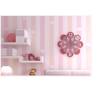 DECAL 1M PVC giấy dán tường khổ 45cm (có sẵn keo dán) – MÂY TRẮNG NỀN SỌC HỒNG DT095