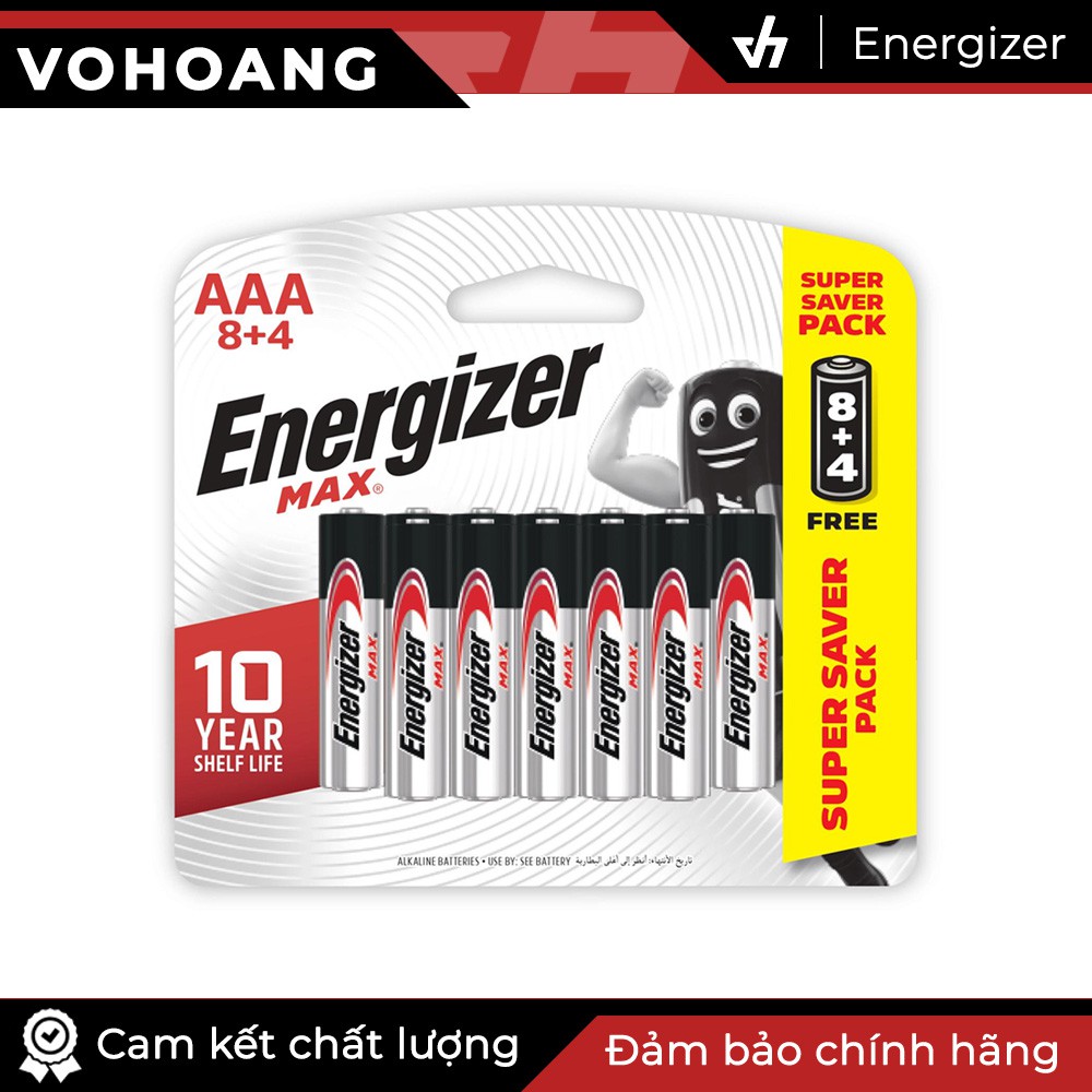 Pin đũa AAA Energizer Alkaline chống chảy E92 - 8 pin tặng kèm 4 pin free