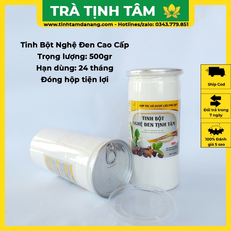 Tinh bột nghệ đen nguyên chất Phủ Quỳ Nghệ An Tịnh Tâm đặc sản làm quà, Hộp 500gr hỗ trợ giảm cân