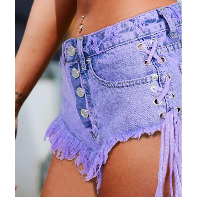 Denim - Quần short jean siêu ngắn sexy màu tím thời trang nữ