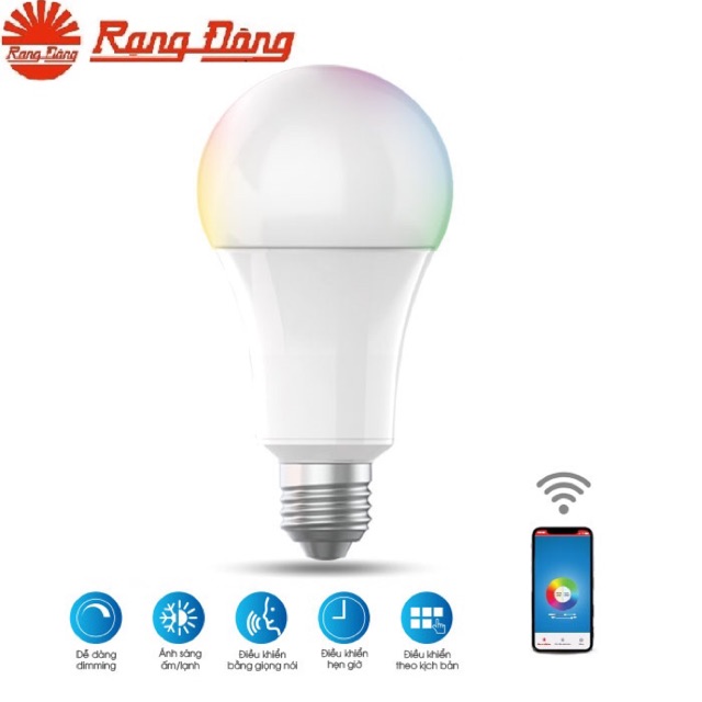 Bóng đèn smart led Rạng Đông 9W khiển bằng điện thoại qua Wifi