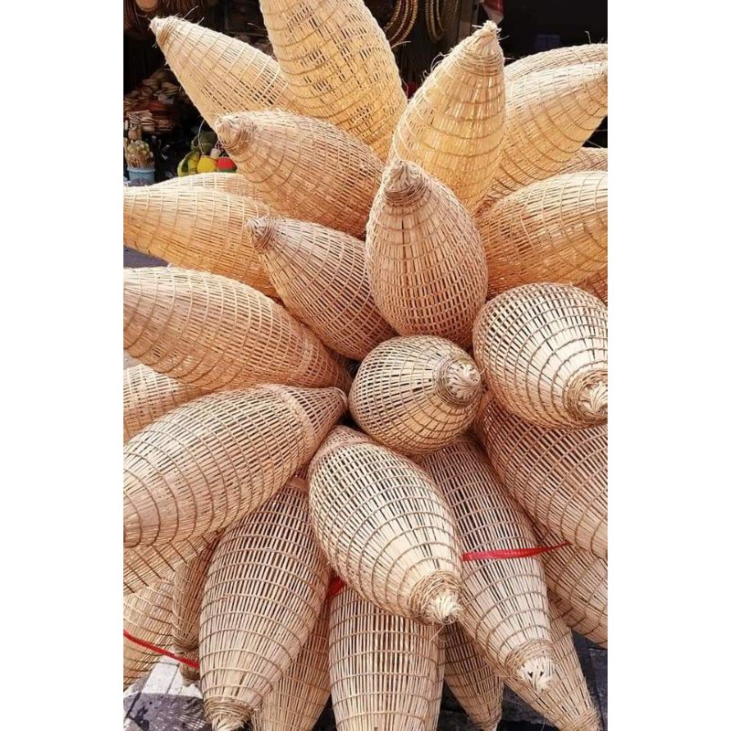 Đèn tre nơm cá,  decor đó tre