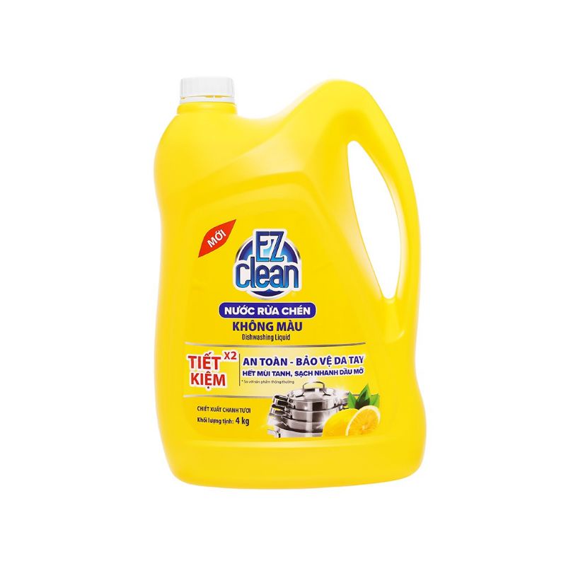 Nước rửa bát EZ Clean không màu Hương chanh 4kg - an toàn sử dụng
