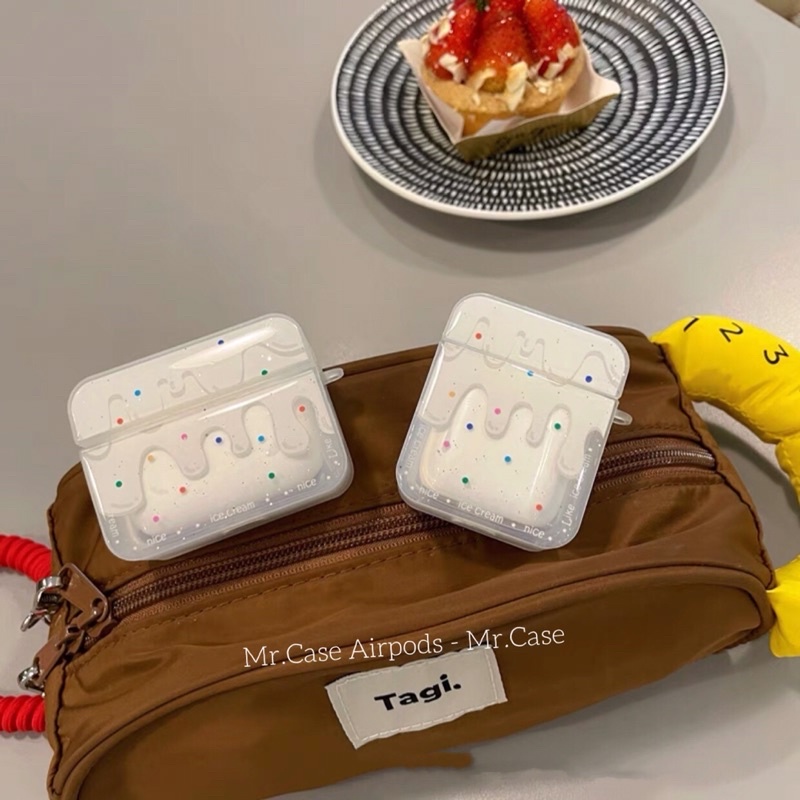 Case Airpods 1/2 /Pro/Ap3 Vỏ Ốp Tai Nghe Nhựa Dẻo Hình Kem Tuyết Trắng - Mr.Case