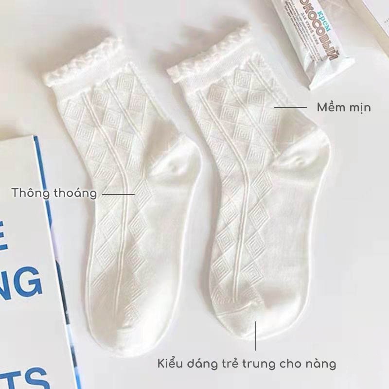 Tất nữ cao cổ họa tiết trắng tinh khôi vớ thời trang Lolita đa dạng mẫu HANASO T101