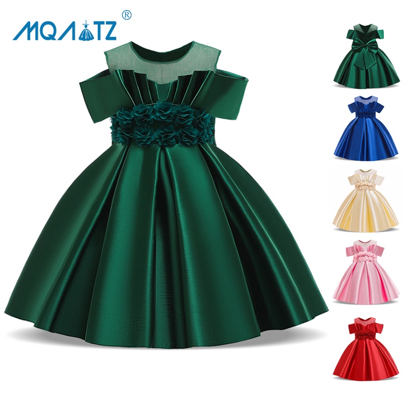 Đầm Dạ Hội Vải Satin Thắt Nơ Lưng In Hoa Thanh Lịch Cho Bé Gái 3-10 Tuổi