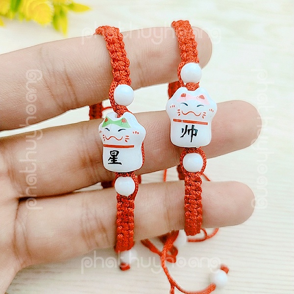 Vòng tay chỉ đỏ mèo cực xinh bằng sứ , phụ kiện thời trang cho nam và nữ thời trang theo phong cách Nhật Bản