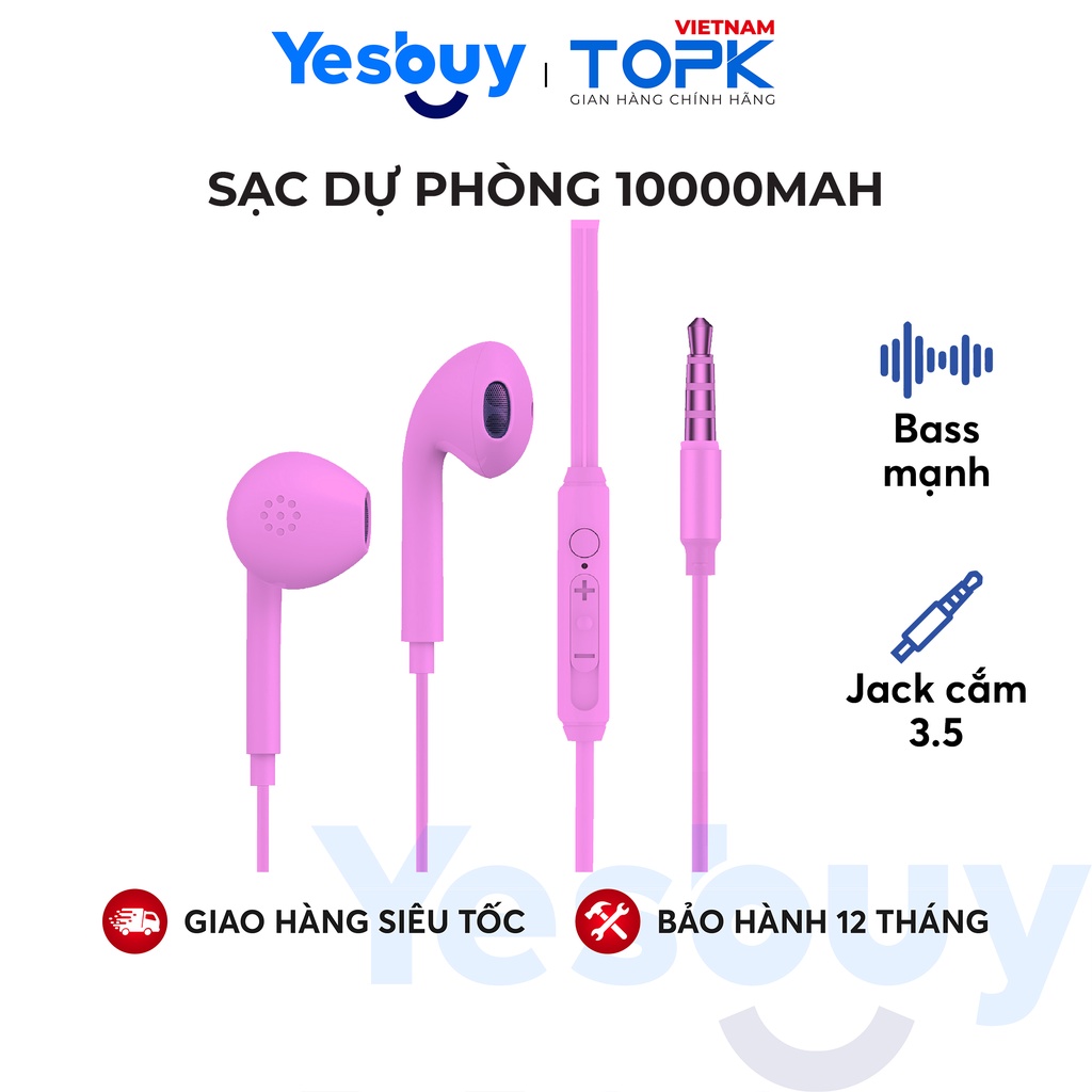 Tai nghe nhét tai có dây TOPK F20 - Chân cắm 3.5mm - Chất liệu TPE dài 1.2m - Hàng chính hãng Bảo hành 12 tháng