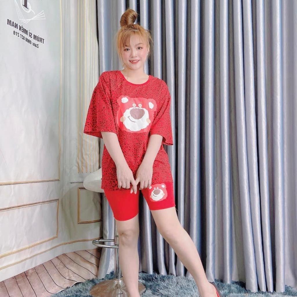 Đồ Bộ Nữ TSL32228 Đồ Bộ Mặc Nhà Chất Cotton Mát Mịn Hình In Gấu Hoa Văn Beo Size 40KG - 80KG