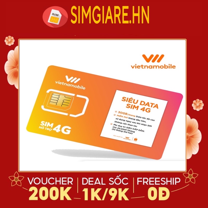 Tặng 30K vào vào Tài khoản chính- Sim VietNamobile Siêu Data 4G 30Gb/ Tháng - Duy trì chỉ với 20K