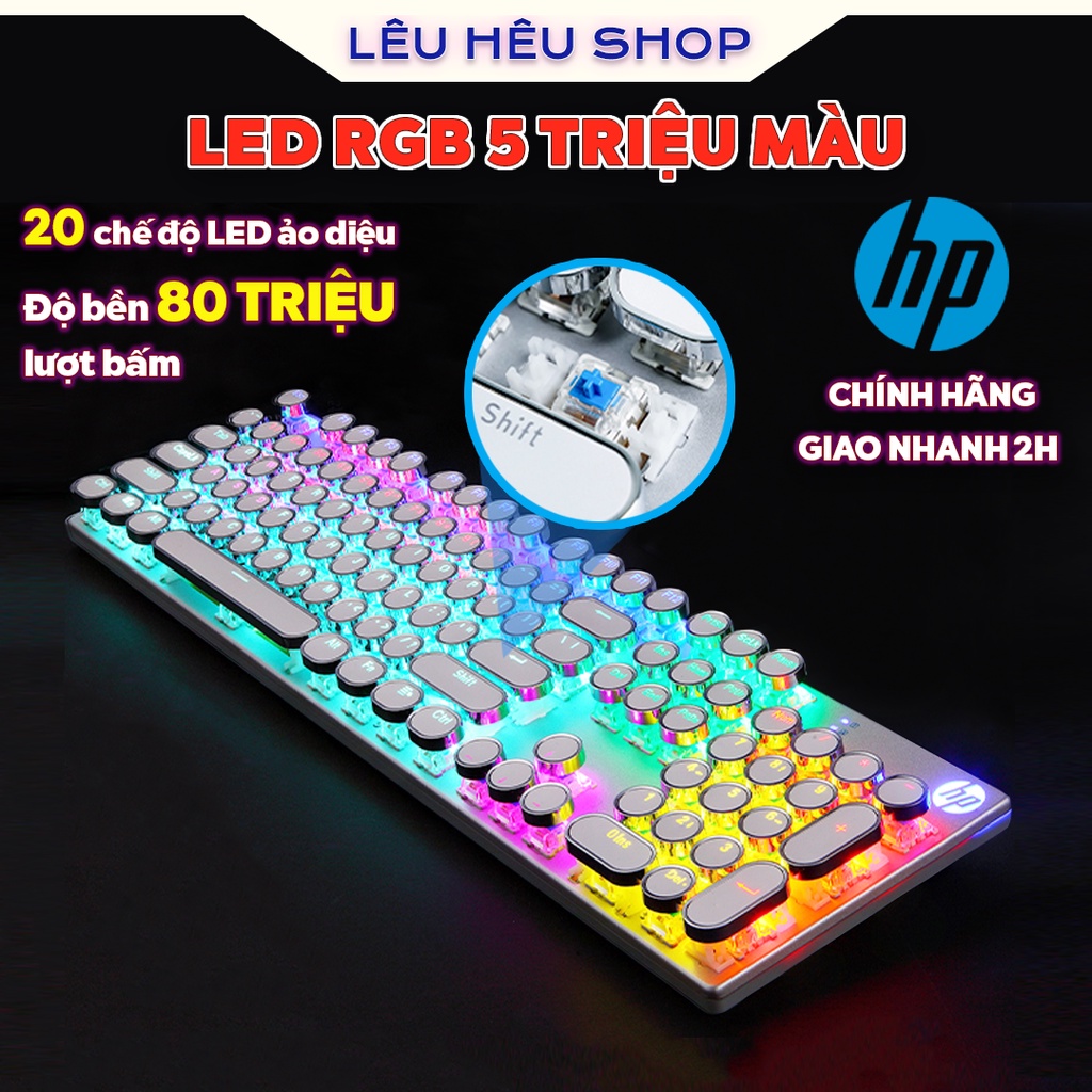 Bàn phím cơ Blue switch HP chính hãng (Màu Trắng) Phím tròn mạ bạc cá tính [Mã hàng HP GK400Y]