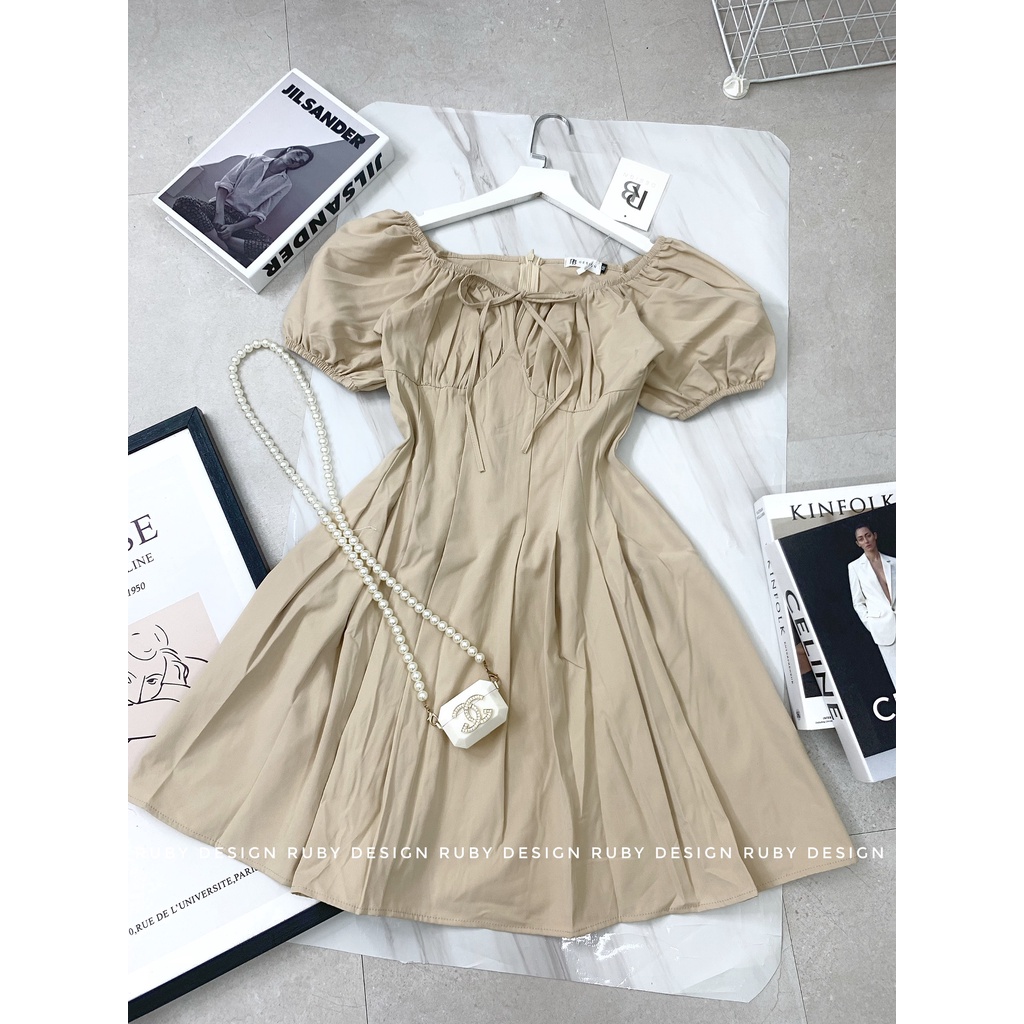 Đầm Tiểu Thư Trắng Trễ vai Cột Nơ Ngực Váy Trắng Thiết Kế Dây Cột Xếp Ly Bụng or002