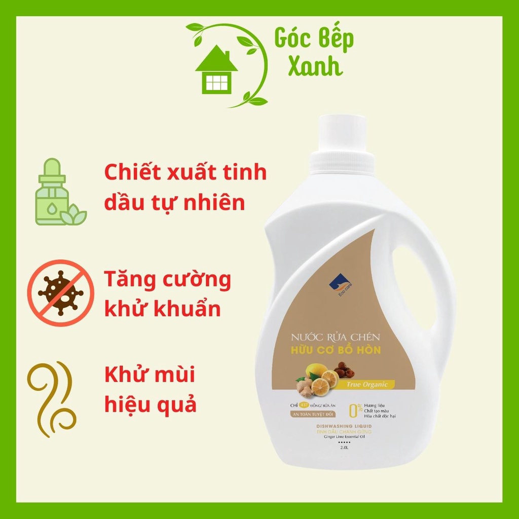 Nước rửa chén Ecocare hữu cơ bồ hòn tinh dầu thiên nhiên, Chai 2 lít
