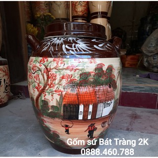 Hũ đựng gạo tráng men bát tràng nhiều họa tiết