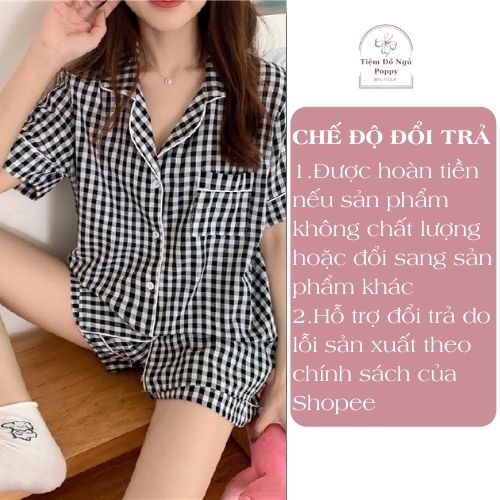 [ Qùa tặng dây cột tóc ] Pyjama nữ hàn quốc caro ngắn tay giá rẻ bộ mặc nhà nữ mùa hè chất liệu kate thái cao cấp bộ ngủ | BigBuy360 - bigbuy360.vn