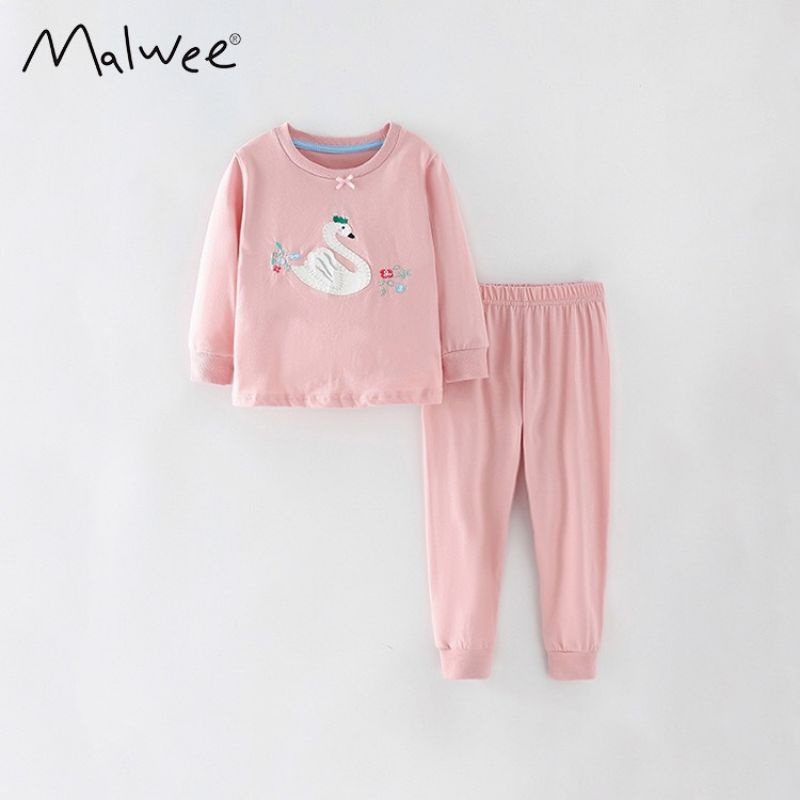 Bộ Quần Áo Dài Tay Bé Gái, Set Bộ Thu Đông Malwee Chất Cotton Đẹp Cho Bé 12-24kg Từ 2-7 Tuổi